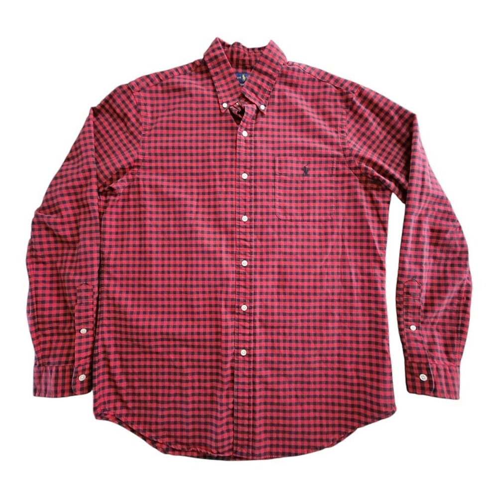 Ralph Lauren Button‎ Shirt Men's Large Red Black Buffalo Long Sleeve Pocket Logo